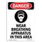 Signmission OSHA Danger Sign, Wear Breathing Apparatus, 18in X 12in Decal, 12" W, 18" H, Portrait OS-DS-D-1218-V-1608 - alternate 1